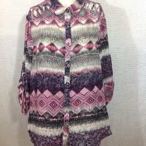 Women's Plus Button Down Blouse semi sheer